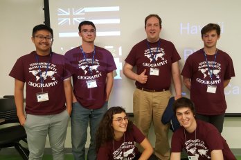 Photo of winning team: left to right, back row: Le Tran, Will Kostick, Kevin Bean, Simon Perreira.   front row: Becca Feidelson, Carson Caraluzzi