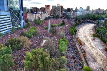 Millions of Chileans march through Plaza Baquedano, Santiago on October 25, 2019.