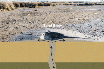 Cross sectional diagram of a beach showing a sandblow feature