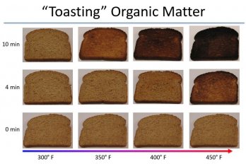 Chart of pictures of toast increasingly blacked with rising temperature. Image Source: Dr. Pratigya Polissar