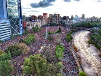 Millions of Chileans march through Plaza Baquedano, Santiago on October 25, 2019.